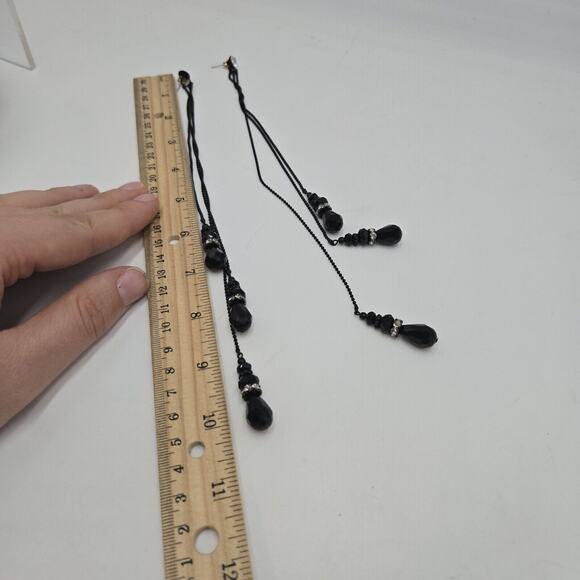 Vintage Extra Long 10" Crystal Black Glass Bead Dangle Pierced Earrings Unique - Picture 5 of 5